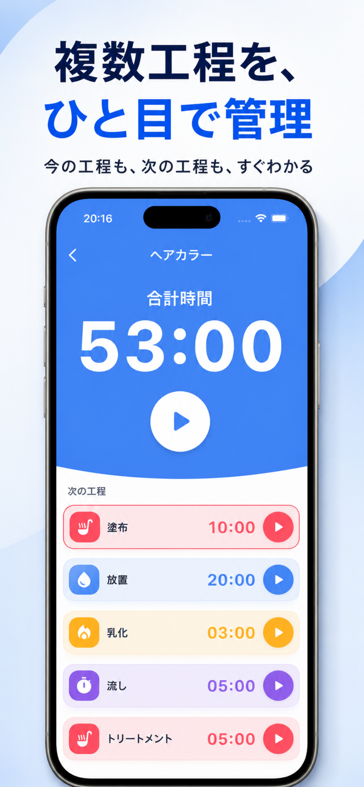 複数工程をひと目で管理できる工程タイマーの画面